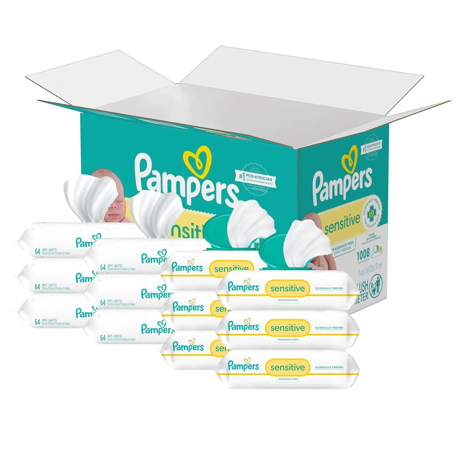 Pampers Sensitive Baby Wipes, Water Based, 84 Count (Pack of 12)