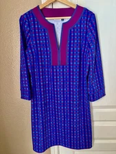 Cabana Life Blue 3/4 Sleeve Shift Dress Resort Beach Cruise