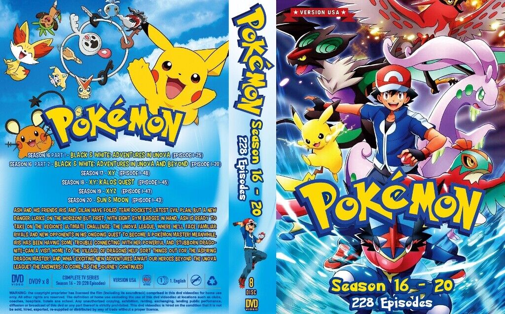 Pokemon Season 16-20 228 Episodes Japanese Anime DVD USA Version English  Dubbed