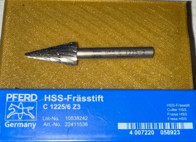 PFERD  HSS Frässtift Spitzkegelform G Ø 12x25 mm Schaft-Ø 6 mm Z 3