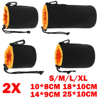 2PC S-XL Size Orange Neoprene Soft DSLR Camera Lens Pouch Bag Storage Cover Case