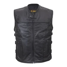 Swa motorcycle Concealed carry pockets leather vest with Adjustable Straps