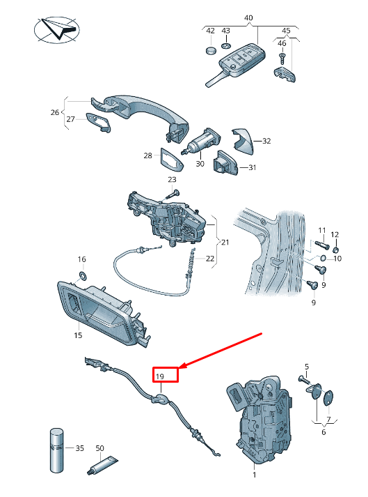 SERRURE DE PORTE AVANT DROITE SEAT TARRACO KN 5NA972296C ORIGINALE