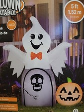 Gemmy 5 ft Ghost on Tombstone with Pumpkin Airblown Inflatable New