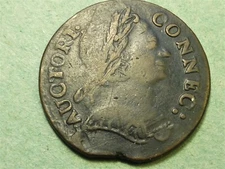 1785 CONNECTICUT COLONIAL COPPER CENT BUST RIGHT F-VF