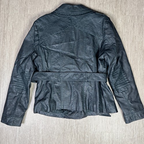 Guess Green Faux Leather Moto Jacket Women’s Belted Asymmetrical Zip XL HOT - Picture 2 of 11