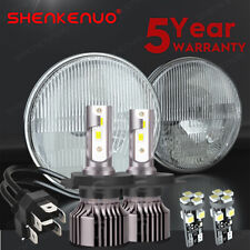 Pair 7''Inch Round Led Headlights Hi/Lo Beam DOT For Land Rover Defender TD4 TD5