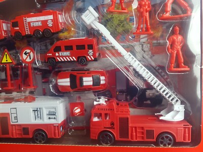 BIG BOX 16 Pieces FIRE STATION FIRE EMERGENCY RESCUE CARS ROAD SET