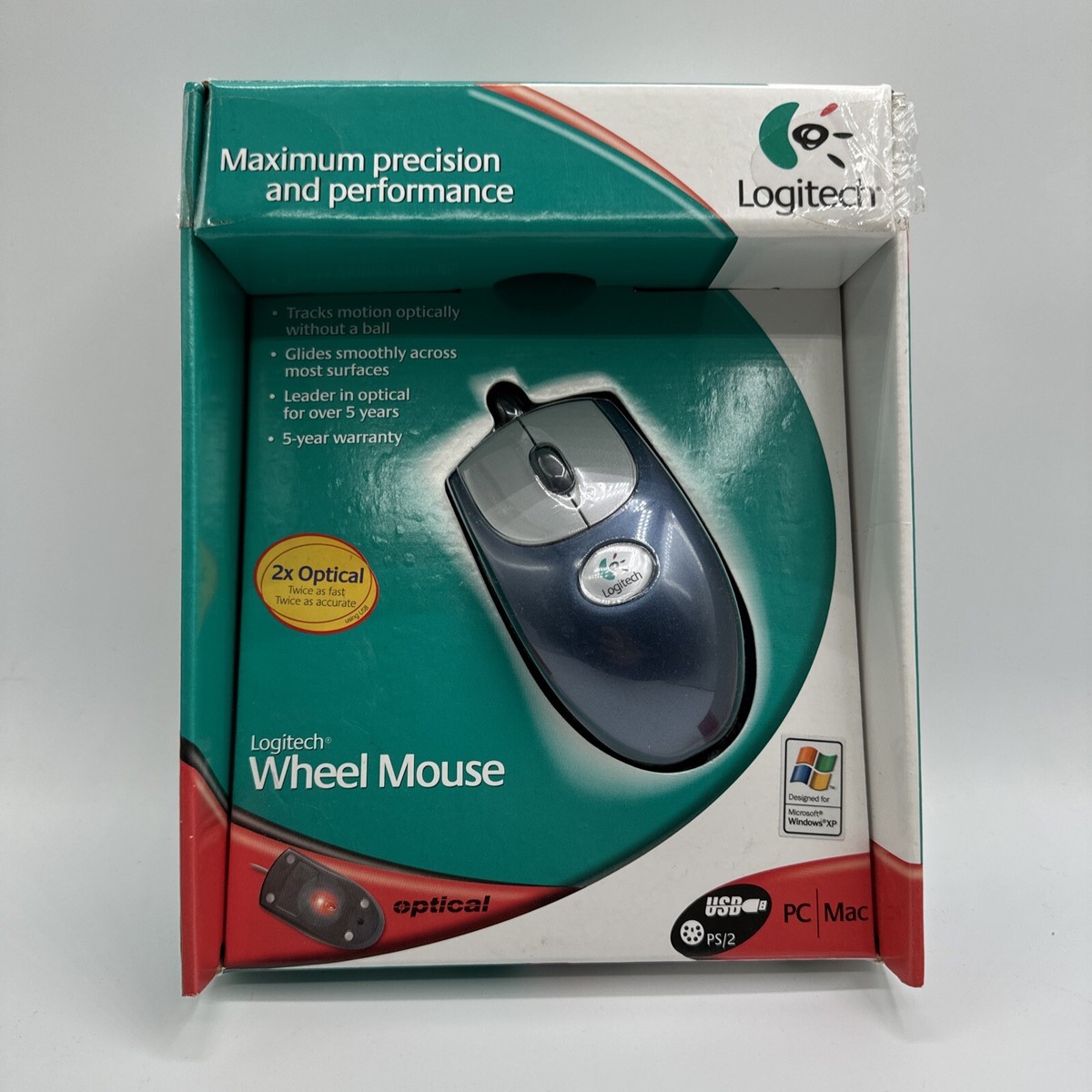 LOGITECH 2X Optical Wheel Wired Mouse 930495-0403 Rare 2001 NEW 