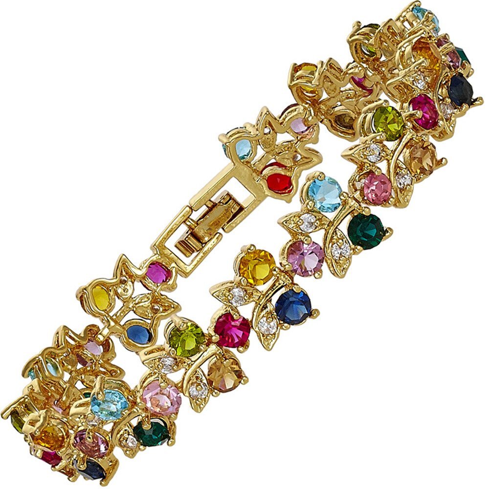 Tennis Bracelet & Round Cut CZ [Multi-color] in Yellow Gold Plated, 7