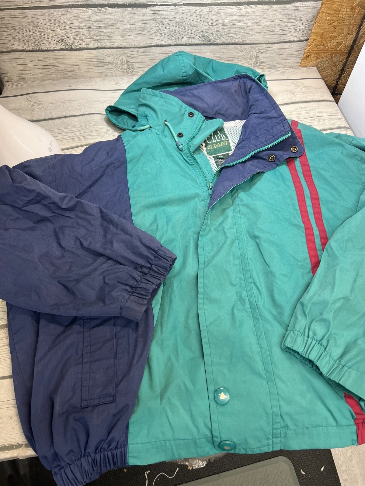 Ivy Club Classics Mens XL Hooded Windbreaker Jacket Coat Vintage￼ 80’s 90’s
