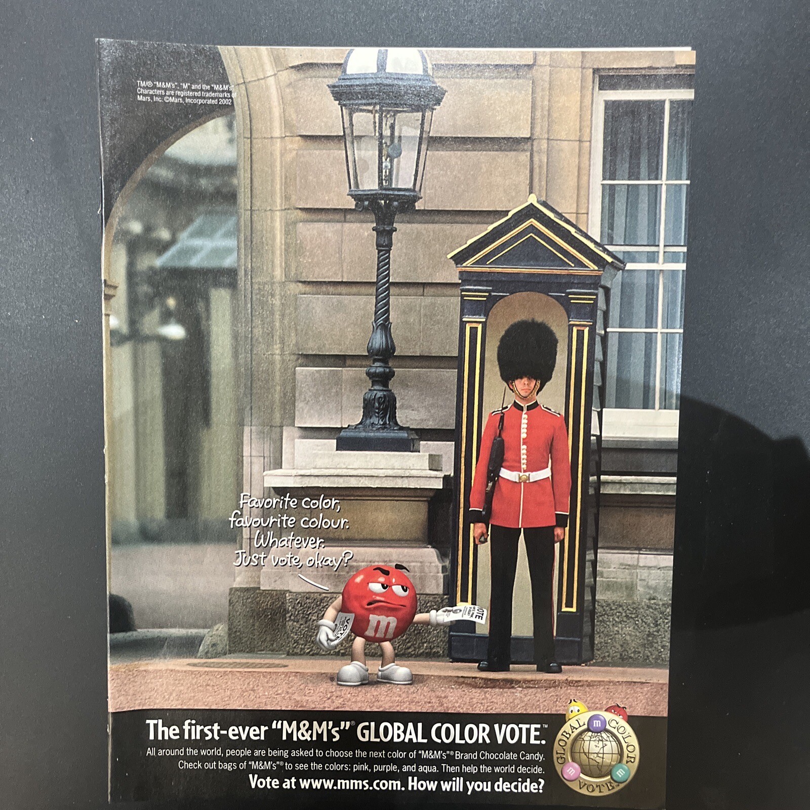 2002 VINTAGE PRINT AD - M&M'S CANDY AD - FIRST EVER GLOBAL COLOR VOTE ...