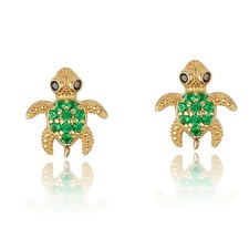 14K Yellow Gold Plated Green Baby Turtle Stud Children Screwback Earrings X-Mas