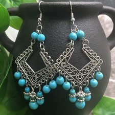 3" Silver-tone Earring Set Bohemian Retro Dangle Drop Hook New Free Ship 9304