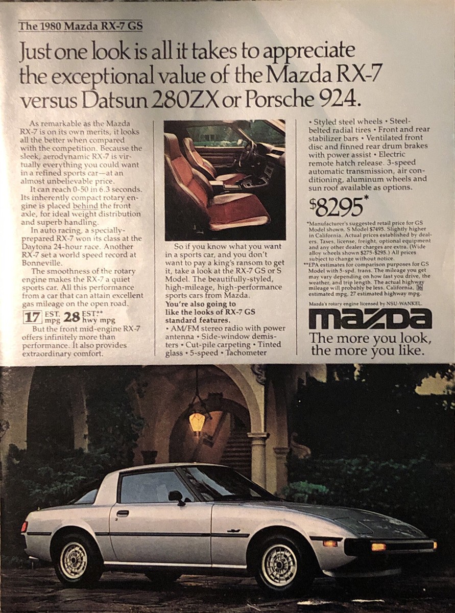 PRINT AD 1980 Mazda RX-7 GS Exceptional Value - More You Look More