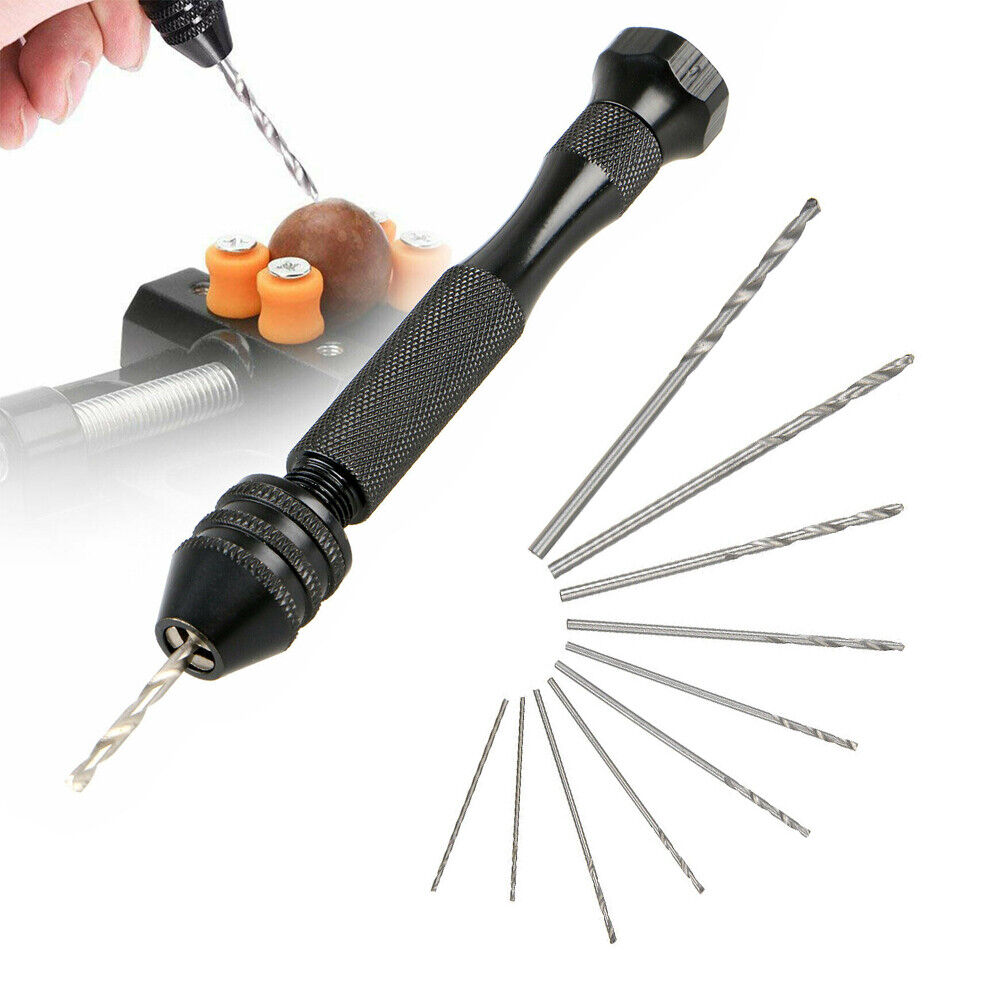 Mini Micro Hand Twist Drill Set Small Manual Chuck With 10 Pin Vise Rotary Craft