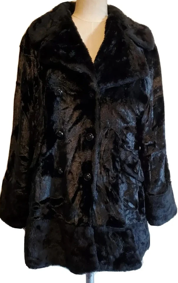 Abrigo De Colección Años 70 Felpa Imitación Piel Terciopelo Línea A Doble Pecho con Cintura Ajustada Talla L Foto 2 de 4