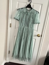NWT SELF-PORTRAIT Crystal-embellished pleated chiffon and lace dress. US8. Blue