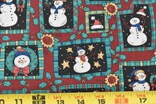 By 1/2 Yd, Red Green Black & White Christmas Patches on Burgundy Cotton, P3400