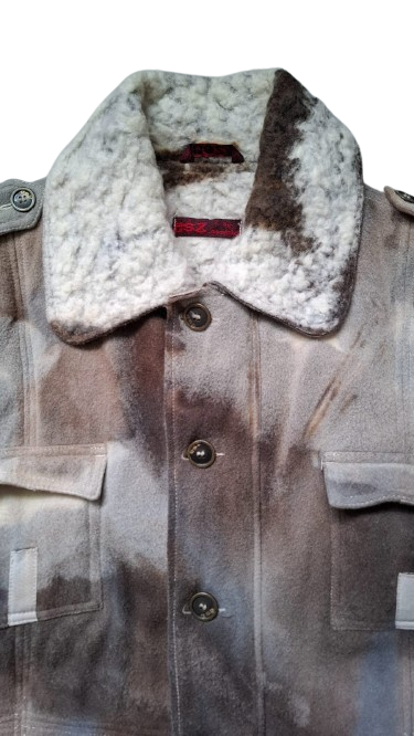 Vintage Essenza Wool Blend Coat with Sherpa Lining and Gradient Design