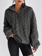 Winter Womens Jumper Teddy Bear Fleece Zip Neck Hoodies Pullover Tops Size 6-20