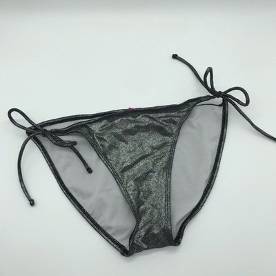 Op Metallic Shiny Silver Tie Up Swim Bikini Bottoms Womens Sz Small