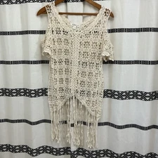 Roommates Y2K Crochet Fringe Top Small Boho Festival Hippie Cover Up Vintage