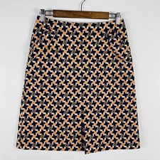 Talbots Skirt 4 Petite Printed A-Line Cotton Pockets Orange Navy Blue