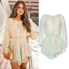 LoveShackFancy Dress Banou Pastel Cotton Smocked Mini Dress Long Sleeve Size S