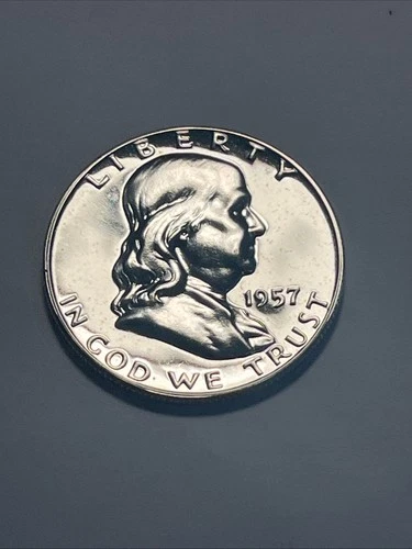 1957-P Philadelphia Proof Franklin Half Dollar, US 50c Silver Proof Coin