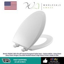 Bemis 1500EC 390 Elongated Wood Toilet Seat Cotton White Lift-Off Easy Clean