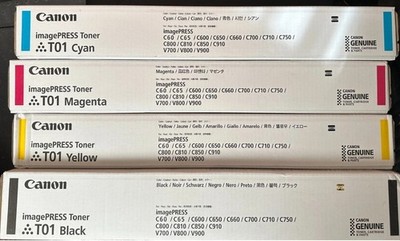 Set Canon T01 Yellow Magenta Cyan Black Toner Carts imagePRESS C60 C700 C800. St