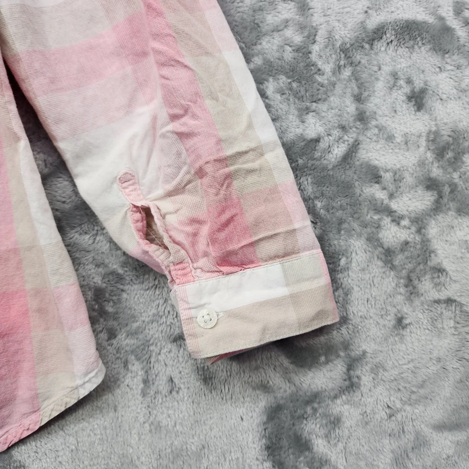 Columbia Top Mujer M Rosa Cuadros Manga Larga Botón Delantero Algodón Informal Preppy Foto 4 de 4