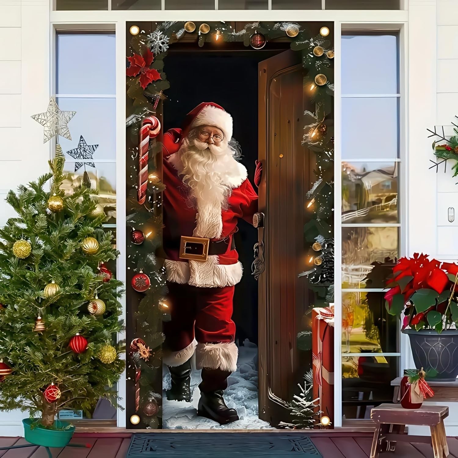 как выглядит Christmas Door Banner 35x71in Santa Claus Porch Sign Indoor Outdoor Decor фото