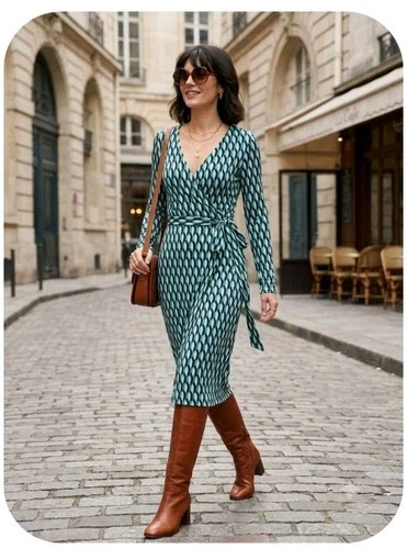 DIANE VON FURSTENBERG SILK Signature Wrap Dress Womens S 70s Revival Mod #7500