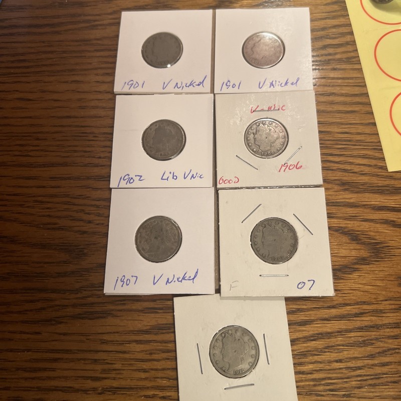 1901, 1902, 1906, 1907 And 1911. Liberty V Nickels With Cents. Great Filler