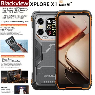 Global Blackview XPLORE X1 5G AI Rugged Smartphone Android 15 Dual Screen Mobile