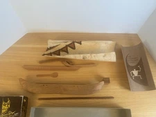 Vintage Hawaiian Outrigger Canoe Wooden Model Sea Turtle Sail