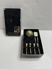 Vintage Klassic Koncepts Gold Tone Golf Set 1 Ball, 4 tees, 1 Divot tool Plastic