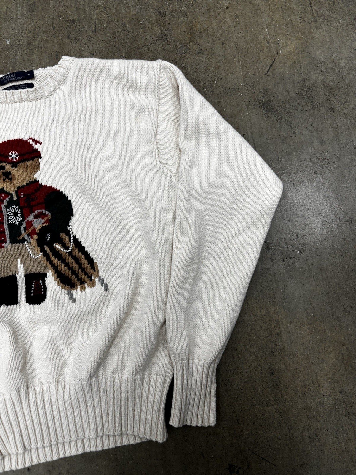 Vintage Ralph Lauren Rare Sled Bear Sweater Knit Cream Cotton Size L Women’s thumbnail 6