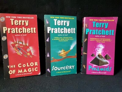 Terry Pratchett Discworld Lot of 3 PB Color of Magic Sourcery Pyramids