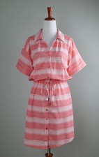 CABANA LIFE $126 Smooth Stretch Collared Stripe Shirt Coverup Dress Size Small