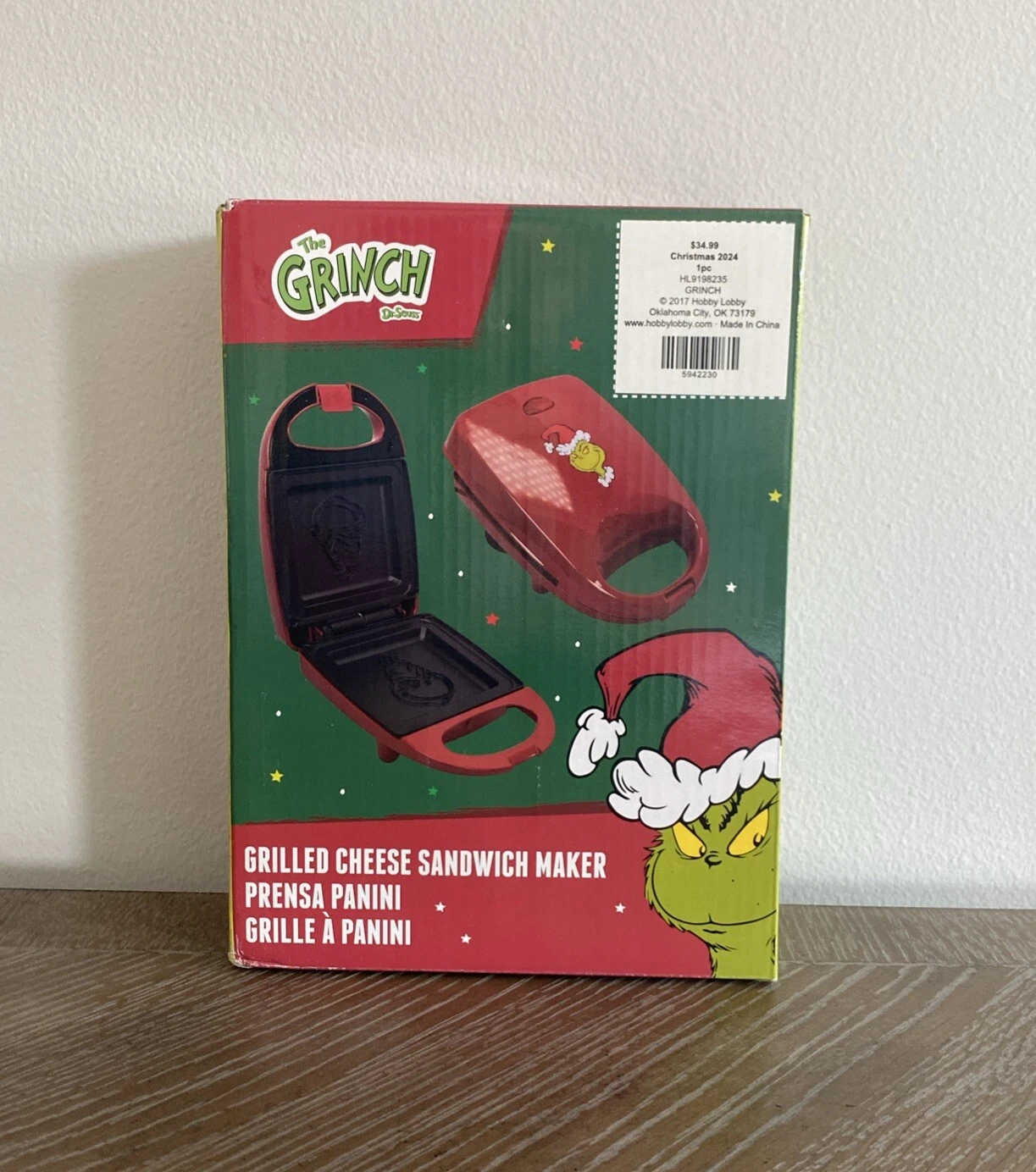 Dr Seuss The Grinch Grilled Cheese Panini Sandwich Maker Grill Red