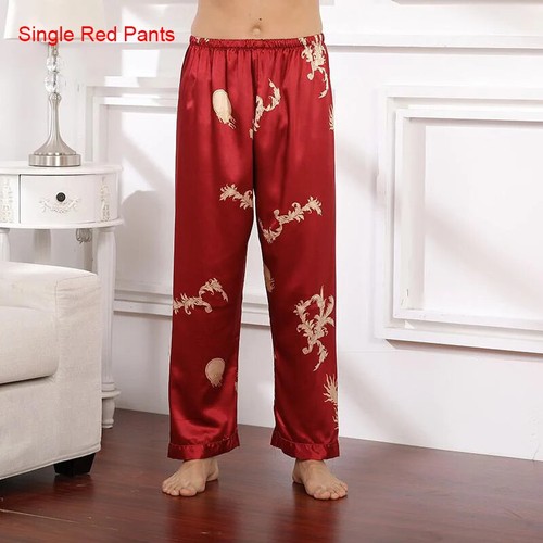 Mannelijke Satijn Nachtkleding Robe Broek Pyjama Set Print Mannen Nachtkleding - Picture 20 of 21
