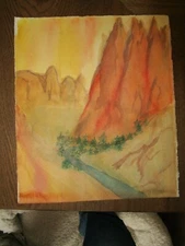 Original Watercolor By Peg Humphreys, Canyon Waterway 13" x 11"