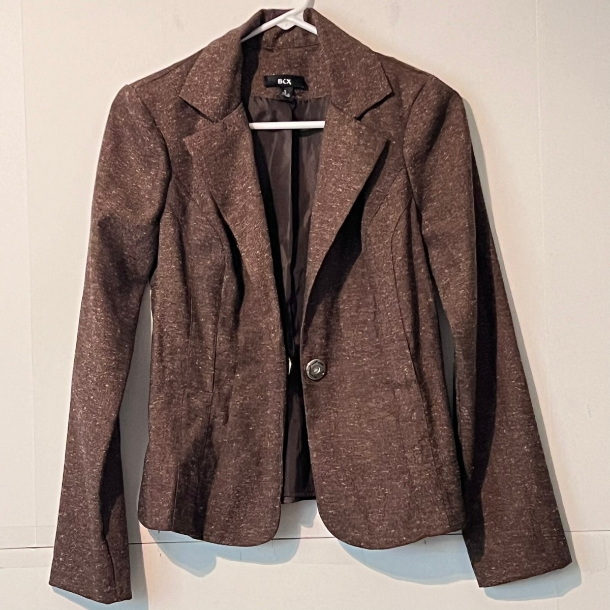 Bcx Womens Jacket Blazer Size S Brown Rayon Soft Herringbone Snap