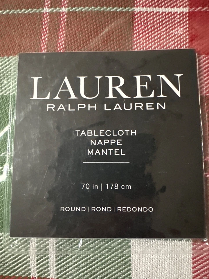 "MANTEL REDONDO RALPH LAUREN 1 pieza 70"" rojo/blanco/verde tartán a cuadros nuevo en paquete" Foto 2 de 4