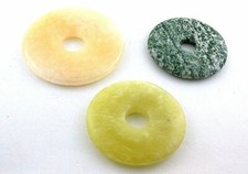 THREE 40mm to 50mm Flat Round Jade Agate Donut Pendant Focal Bead Gem PD11