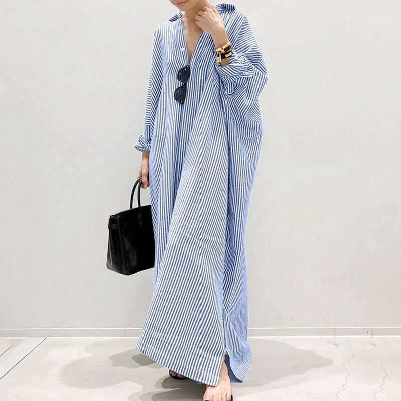 Striped maxi shirt dress cheap