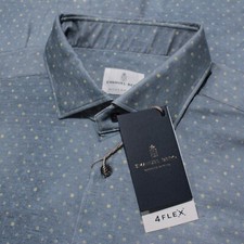 Emanuel Berg NWT Byron Casual Button Down Shirt Sz 43 17 L/XL Blue w/ Polka Dots